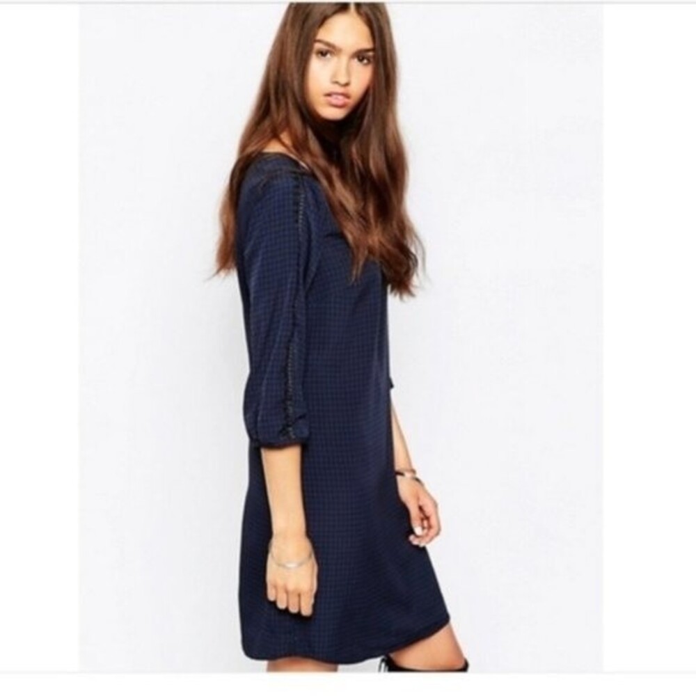 MAISON SCOTCH Scotch and Soda Houndstooth Navy Spike Shift Dress C'est Chic 3/L